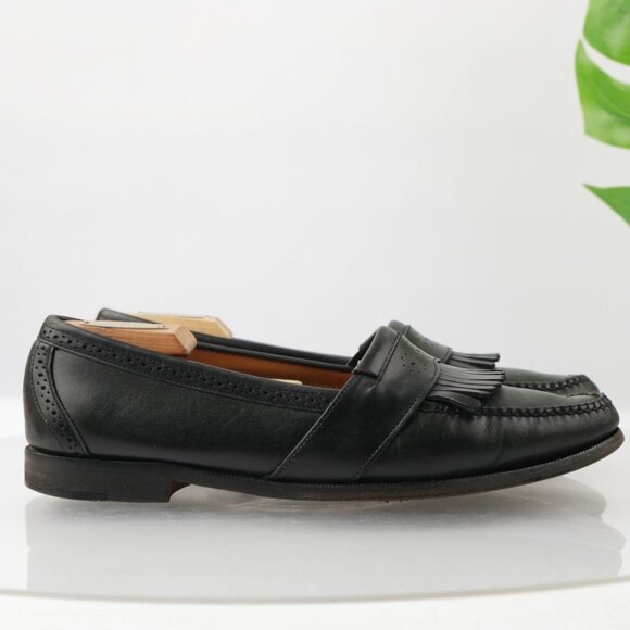 VTG Cole Haan Mens Loafer Size 9.5 D Black Leather Kiltie Shoe American Handsewn main image 7
